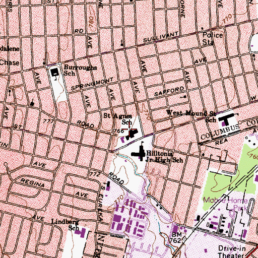 Topographic Map of Saint Agnes School, OH
