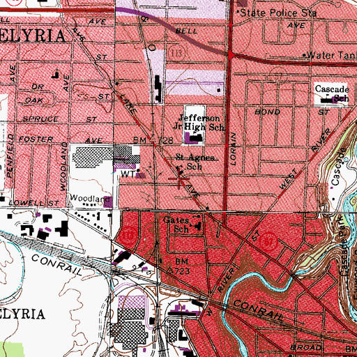 Topographic Map of Saint Agnes School, OH