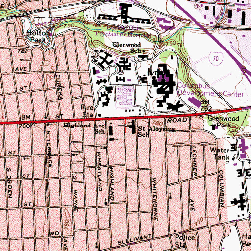 Topographic Map of Saint Aloysius School, OH