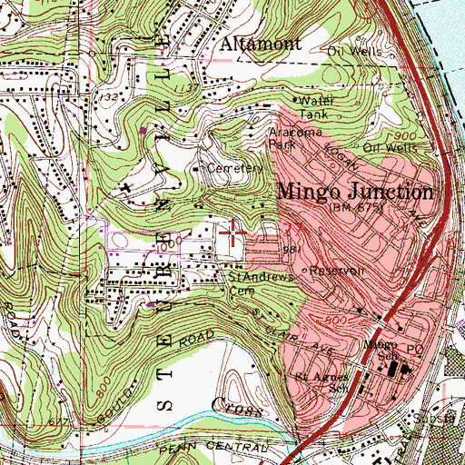 Topographic Map of Saint Andrews Cemetery, OH