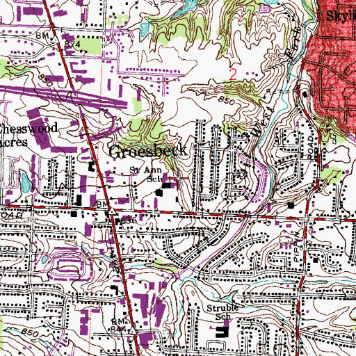 Topographic Map of Saint Ann School, OH