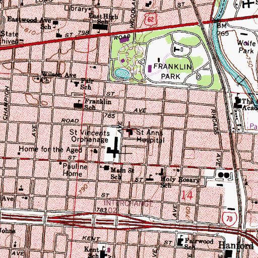 Topographic Map of Saint Anns Hospital, OH