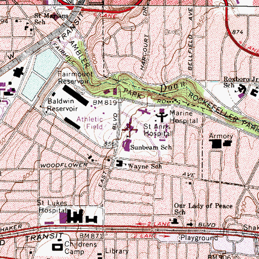 Topographic Map of Saint Anns Hospital, OH