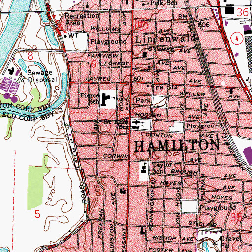 Topographic Map of Saint Anns School, OH