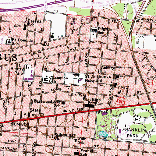 Topographic Map of The Ohio State University Hospitals East, OH