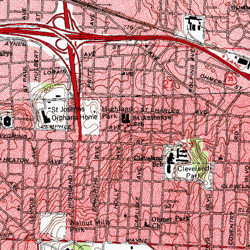 Topographic Map of Saint Anthonys School, OH