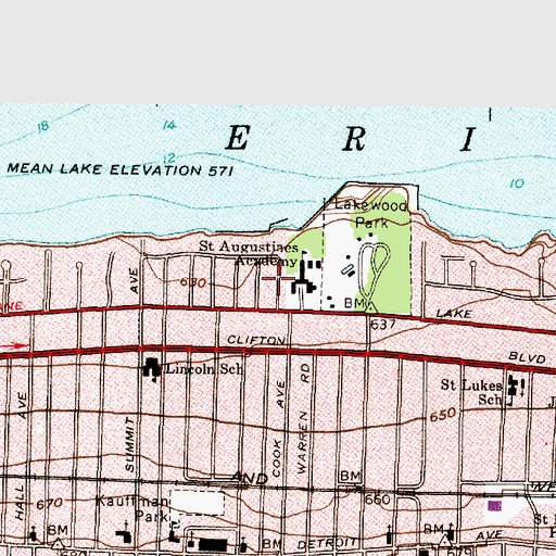 Topographic Map of Lakewood Catholic Academy, OH