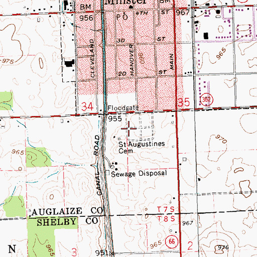 Topographic Map of Saint Augustines Cemetery, OH