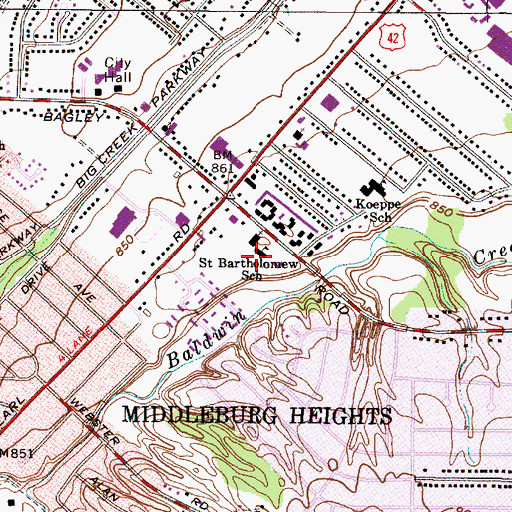 Topographic Map of Saint Bartholomew School, OH