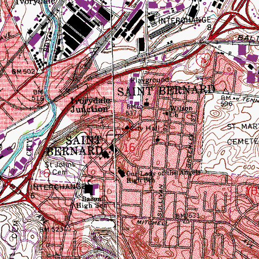 Topographic Map of Saint Bernard, OH