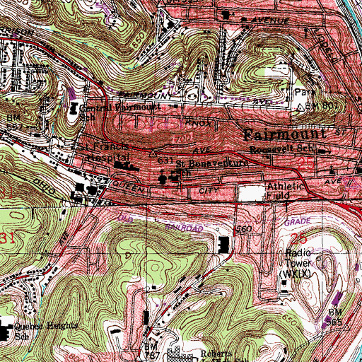 Topographic Map of Saint Bonaventure School (historical), OH