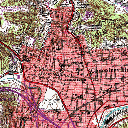 Topographic Map of Saint Boniface School, OH