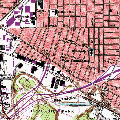 Topographic Map of Saint Boniface School, OH