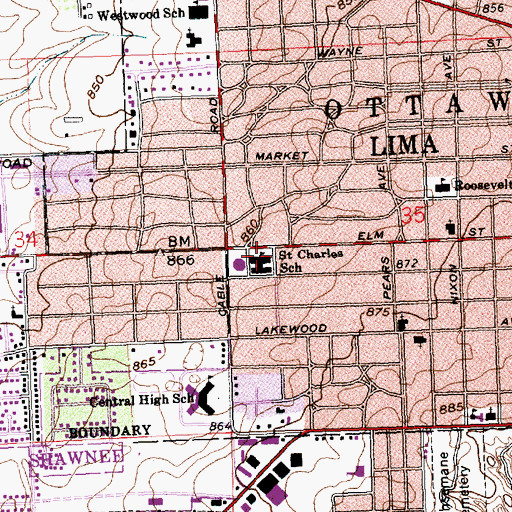 Topographic Map of Saint Charles School, OH