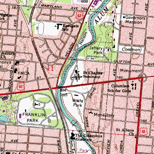 Topographic Map of Saint Charles Seminary, OH