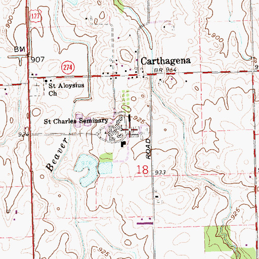 Topographic Map of Saint Charles Seminary, OH