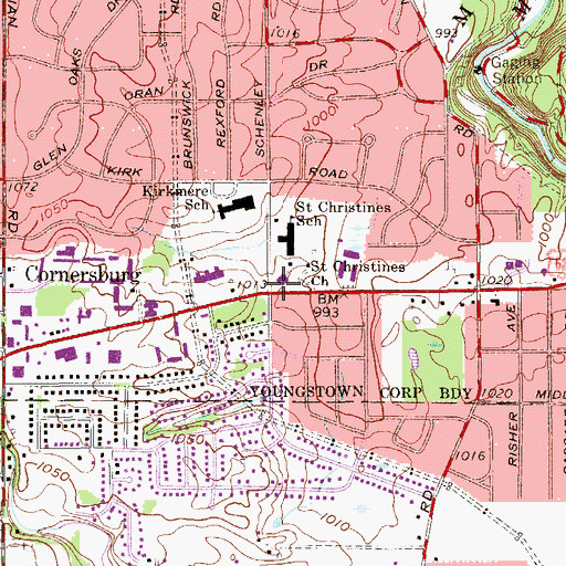 Topographic Map of Saint Christines Church, OH