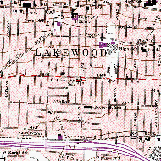 Topographic Map of Saint Clements School (historical), OH