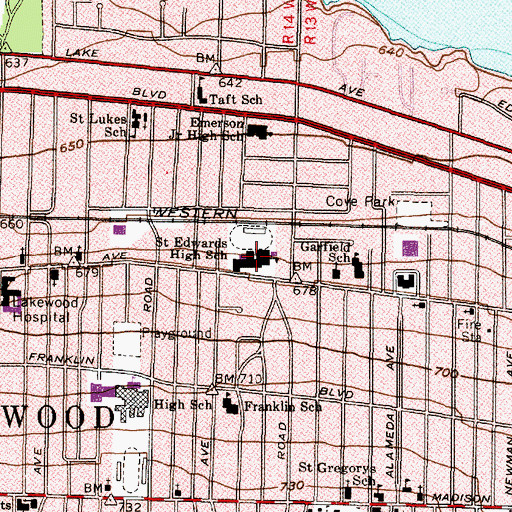 Topographic Map of Saint Edward High School, OH