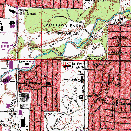 Topographic Map of Saint Francis de Sales High School, OH