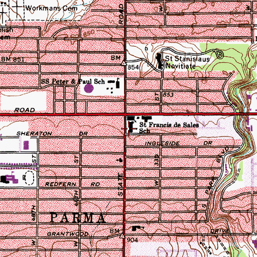 Topographic Map of Saint Francis De Sales School, OH