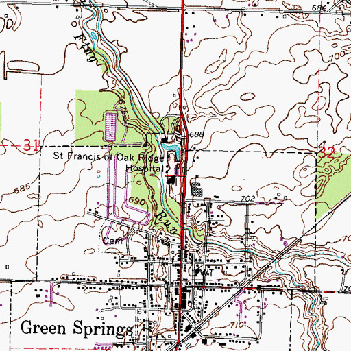 Topographic Map of Elmwood Health Care Center at The Springs Specialty Hospital, OH