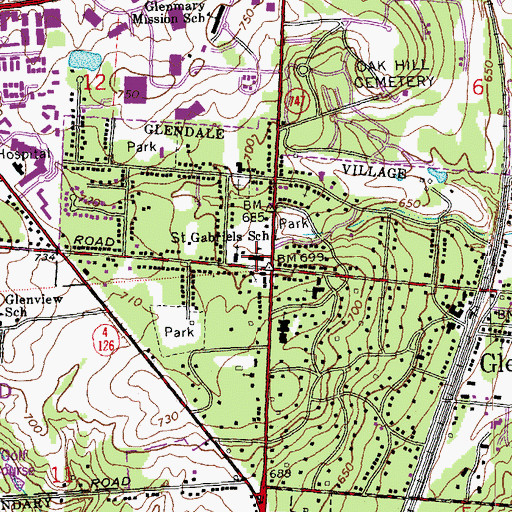 Topographic Map of Saint Gabriels School, OH