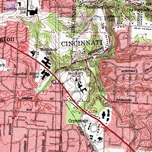 Topographic Map of Saint Gregorys Seminary, OH