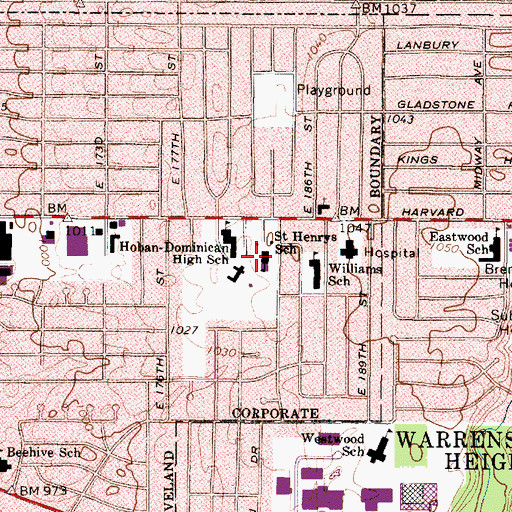 Topographic Map of Saint Henrys School, OH