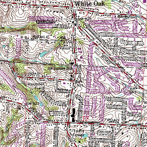 Topographic Map of Saint James School, OH