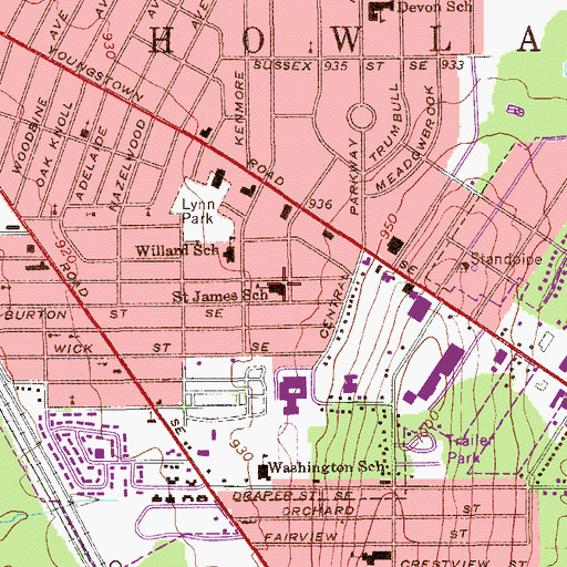 Topographic Map of Saint James School, OH