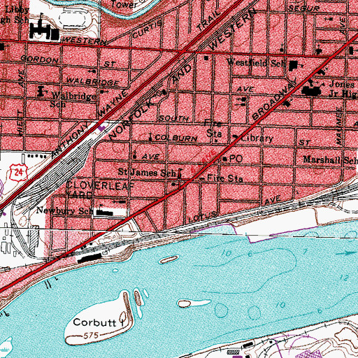 Topographic Map of Saint James School, OH