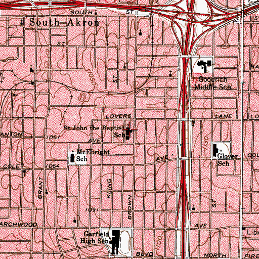 Topographic Map of Saint John the Baptist School, OH
