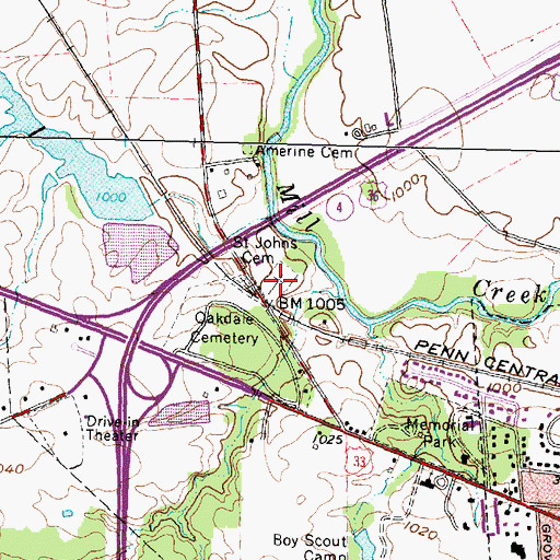 Topographic Map of Saint Johns Cemetery, OH