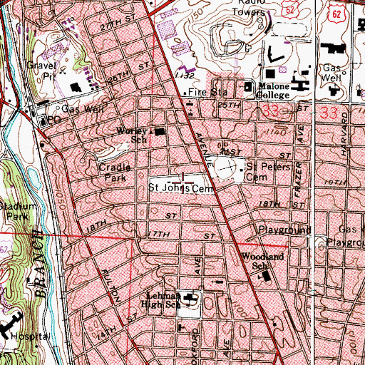 Topographic Map of Saint Johns Cemetery, OH