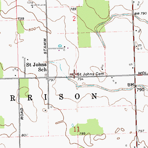 Topographic Map of Saint Johns Cemetery, OH