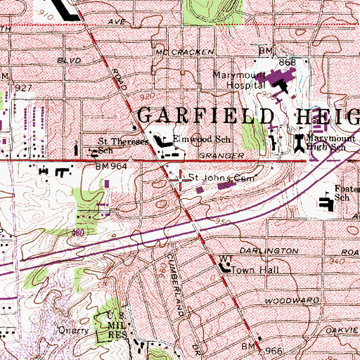 Topographic Map of Saint John Lutheran Cemetery, OH