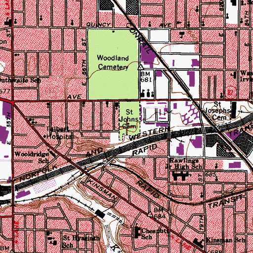 Topographic Map of Saint Johns Cemetery, OH