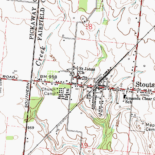 Topographic Map of Saint Johns Church, OH