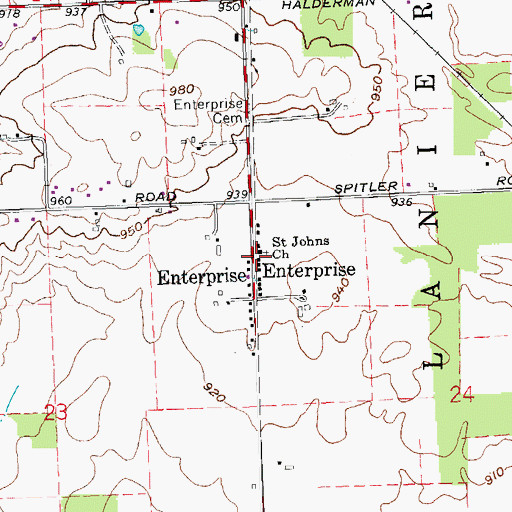 Topographic Map of Saint Johns Church, OH