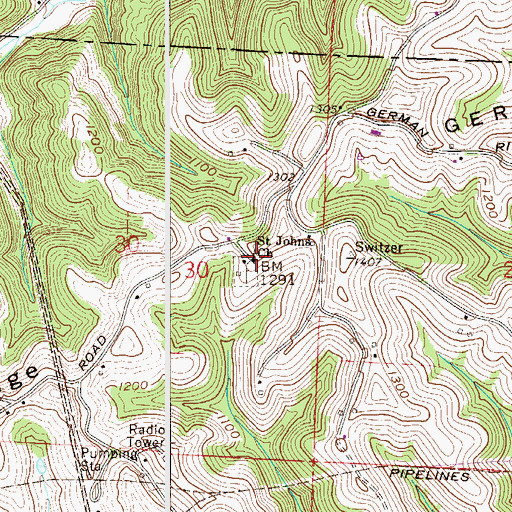 Topographic Map of Saint Johns Church, OH