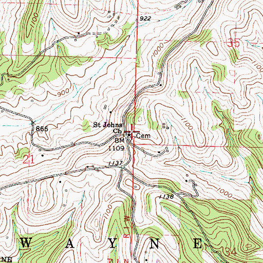 Topographic Map of Saint Johns Church, OH