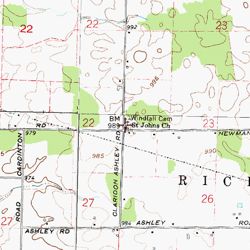 Topographic Map of Saint Johns Church, OH