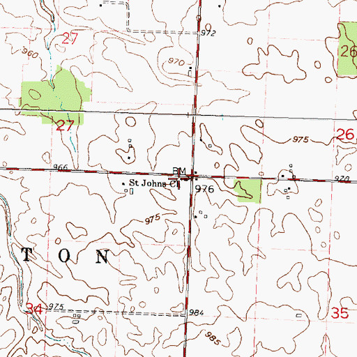 Topographic Map of Saint Johns Church, OH