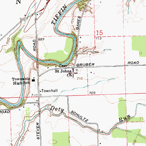 Topographic Map of Saint Johns Church, OH