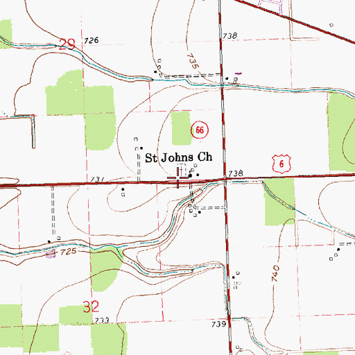 Topographic Map of Saint Johns Church, OH