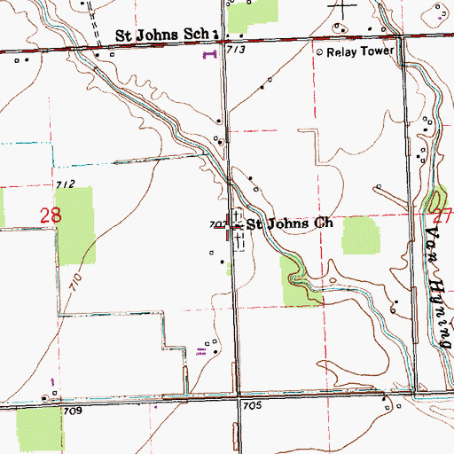 Topographic Map of Saint Johns Church, OH