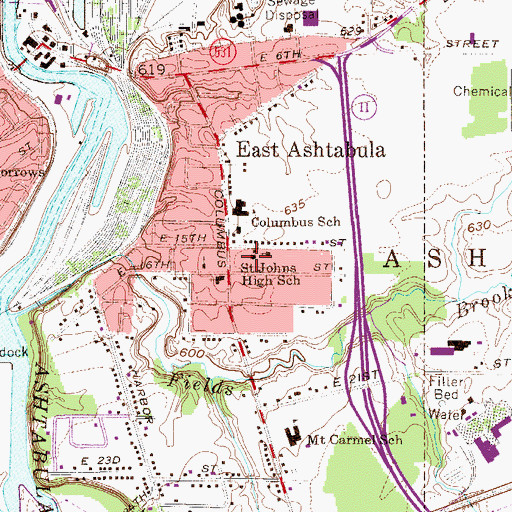 Topographic Map of Saint Johns High School, OH