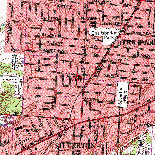 Topographic Map of Saint Johns School, OH