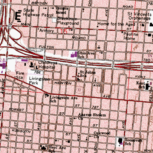 Topographic Map of Saint Johns School, OH